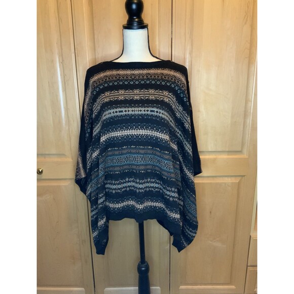 J Jill 2 Way Poncho Sweater Oversized Western Fair Isle Print One Size Versatile - Picture 1 of 9